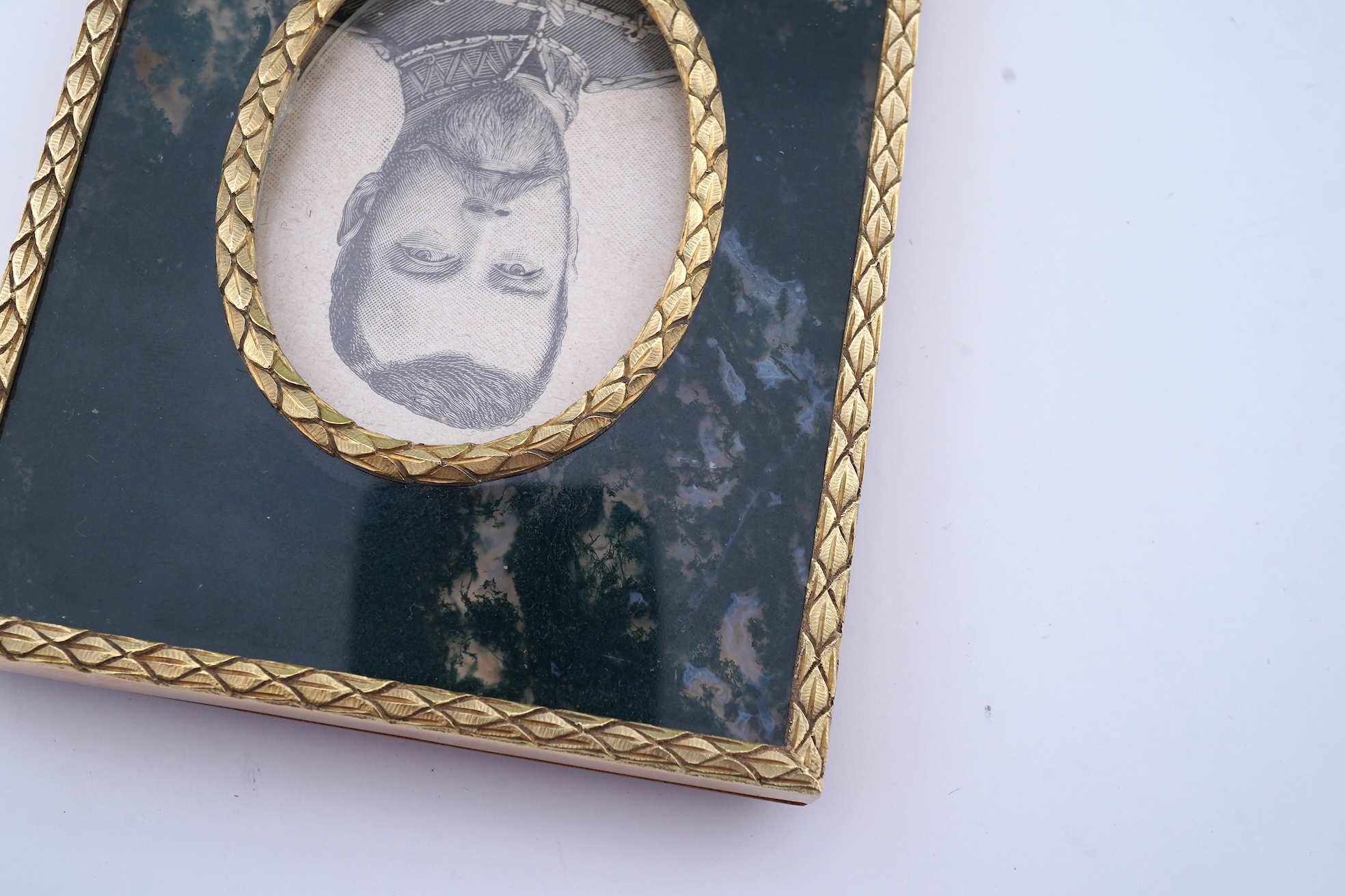 A gold and moss agate photo frame, 20th century